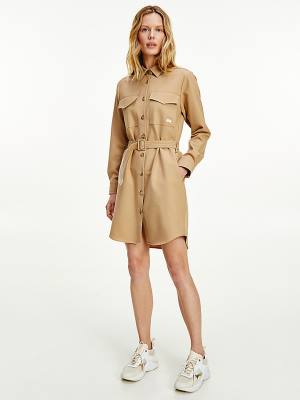 Beige Tommy Hilfiger Tommy Icons Shirt Women's Dress | TH375LZP