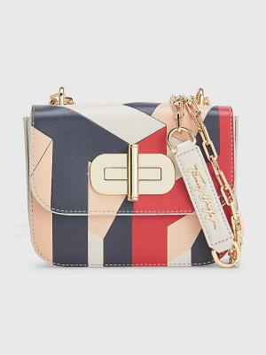 Beige Tommy Hilfiger Turn Lock Small Leather Crossover Women's Bags | TH187ONA