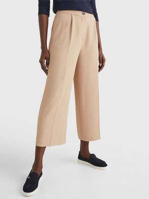 Beige Tommy Hilfiger Wide Leg Cropped Women's Pants | TH125IZH