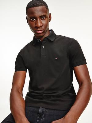 Black Tommy Hilfiger 1985 Essential TH Flex Men's Polo Shirts | TH628ATR