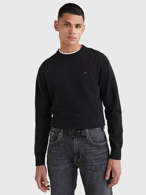 Black Tommy Hilfiger 1985 Essential TH Flex Sweatshirt Men's Sweaters | TH849LFX