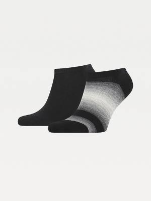 Black Tommy Hilfiger 2-Pack Baja Stripe Trainer Men's Socks | TH871QHV