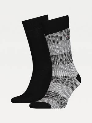 Black Tommy Hilfiger 2-Pack Bird Eye Stripe Men's Socks | TH146OEG