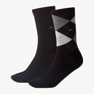 Black Tommy Hilfiger 2-Pack Diamond Check Women's Socks | TH065SKZ