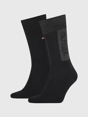 Black Tommy Hilfiger 2-Pack Logo Block Men's Socks | TH832XUI