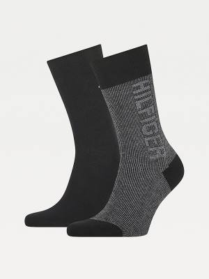 Black Tommy Hilfiger 2-Pack Rib-Knit Logo Men's Socks | TH058YBS