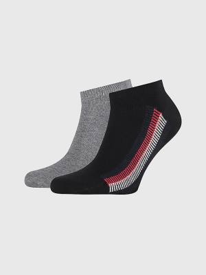 Black Tommy Hilfiger 2-Pack Ribbon Stripe Trainer Men's Socks | TH813TGV