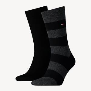 Black Tommy Hilfiger 2-Pack Rugby Men's Socks | TH471ZIE