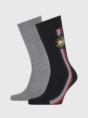 Black Tommy Hilfiger 2-Pack Signature Detail Men's Socks | TH026TXZ