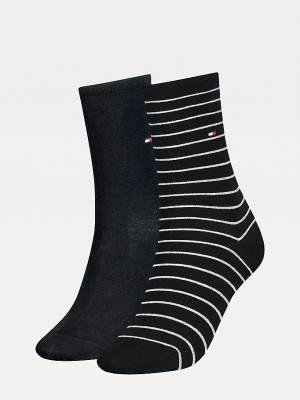 Black Tommy Hilfiger 2-Pack Slim Stripe Women's Socks | TH601PMC