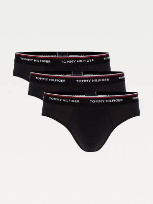 Black Tommy Hilfiger 3-Pack Cotton Briefs Men's Underwear | TH697ICD