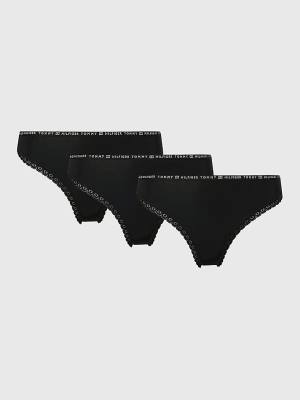 Black Tommy Hilfiger 3-Pack Floral Lace Trim Thongs Women's Underwear | TH540UFX