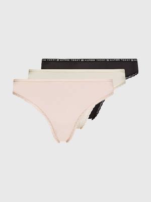 Black Tommy Hilfiger 3-Pack Floral Lace Briefs Women's Underwear | TH973XUB