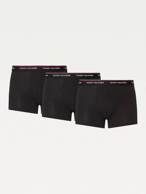 Black Tommy Hilfiger 3-Pack Premium Logo Waistband Trunks Men's Underwear | TH589FWG