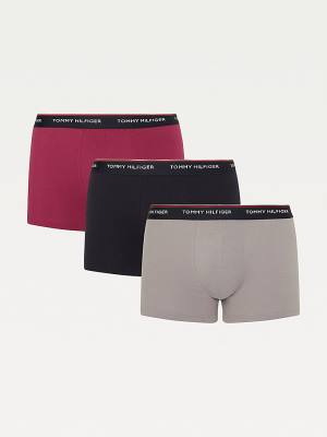 Black Tommy Hilfiger 3-Pack Premium Logo Waistband Trunks Men's Underwear | TH928IMZ