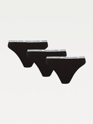 Black Tommy Hilfiger 3-Pack Recycled Cotton Thongs Women's Underwear | TH932FLI