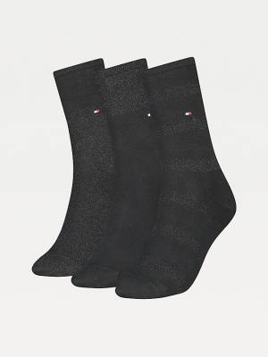 Black Tommy Hilfiger 3-Pack Sparkle Gift Box Women's Socks | TH374FHA