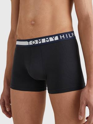 Black Tommy Hilfiger 3-Pack Statement Waistband Trunks Men's Underwear | TH253AJR