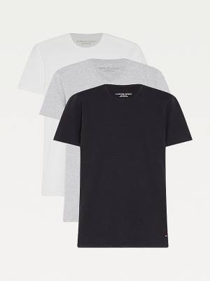 Black Tommy Hilfiger 3 Pack V-Neck Cotton Men's Pyjamas | TH764BGM