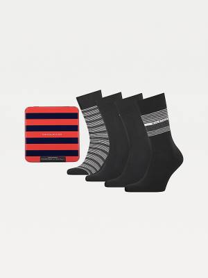 Black Tommy Hilfiger 4-Pack Gift Box Stripe Men's Socks | TH581IQU