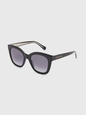 Black Tommy Hilfiger Acetate Cat-Eye Women's Sunglasses | TH102OKX