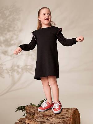 Black Tommy Hilfiger Adaptive Signature Trim Jumper Girls' Dress | TH531BJS