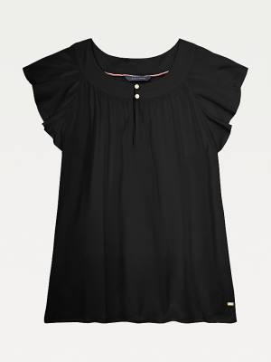 Black Tommy Hilfiger Adaptive Viscose Butterfly Sleeve Top Women's T Shirts | TH748THE