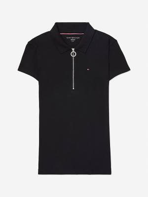 Black Tommy Hilfiger Adaptive Zipped Slim Fit Women's Polo Shirts | TH294VHY