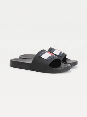 Black Tommy Hilfiger Badge Slides Women's Sandals | TH910POU