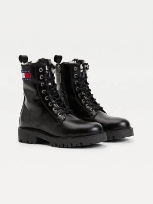 Black Tommy Hilfiger Badge Warm Lined Lace-Up Women's Boots | TH169HAD