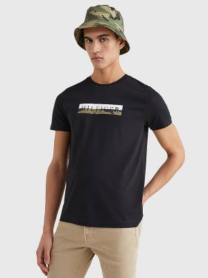 Black Tommy Hilfiger Camo Graphic Logo Men's T Shirts | TH645ZGV