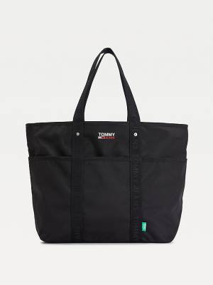 Black Tommy Hilfiger Campus Webbing Strap Tote Women's Bags | TH592XWI