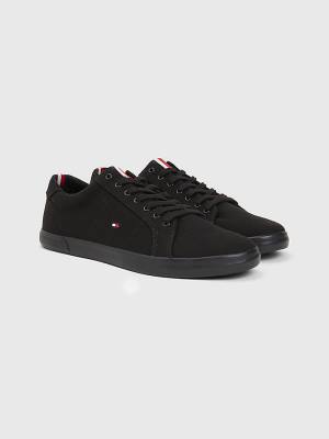 Black Tommy Hilfiger Canvas Lace Up Men's Sneakers | TH517EYV