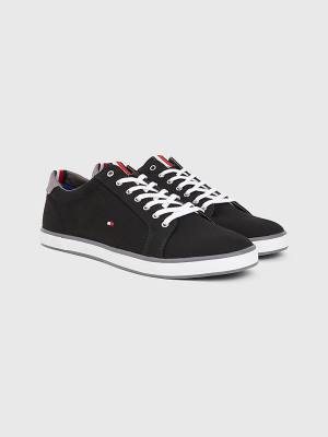 Black Tommy Hilfiger Canvas Lace Up Men's Sneakers | TH730NDY