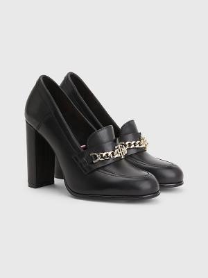 Black Tommy Hilfiger Chain High Loafers Women's Heels | TH506FXR