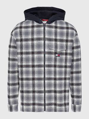 Black Tommy Hilfiger Check Organic Cotton Hooded Overshirt Men's Shirts | TH528VOD