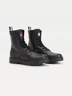 Black Tommy Hilfiger Chunky Cleat Lace-Up Women's Boots | TH315WHR