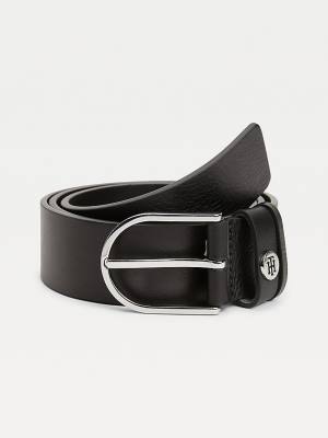 Black Tommy Hilfiger Classics Monogram Organic Leather Women's Belts | TH168MDE