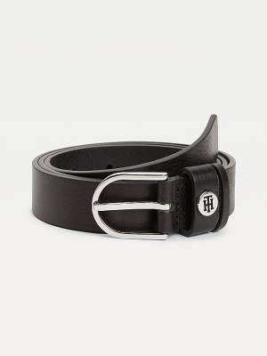 Black Tommy Hilfiger Classics Monogram Organic Leather Women's Belts | TH728ADW