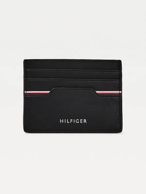 Black Tommy Hilfiger Commuter Leather Metallic Logo Card Holder Men's Wallets | TH173WJQ