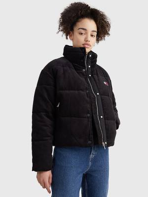 Black Tommy Hilfiger Corduroy Padded Puffer Women's Jackets | TH195ALD