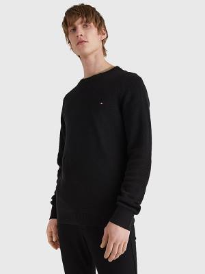 Black Tommy Hilfiger Crew Neck Jumper Men's Sweaters | TH029FXY