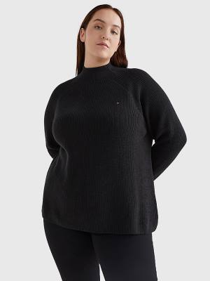 Black Tommy Hilfiger Curve Mock Turtleneck Organic Cotton Knit Jumper Women's Sweaters | TH649VIK