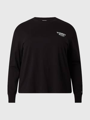 Black Tommy Hilfiger Curve Relaxed Cropped Long Sleeve Women's T Shirts | TH195KON