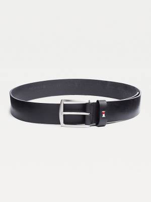 Black Tommy Hilfiger Denton Flag Logo Leather Men's Belts | TH524HGX