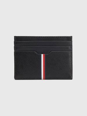 Black Tommy Hilfiger Downtown Leather Card Holder Men's Wallets | TH382ESY