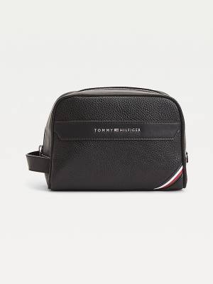 Black Tommy Hilfiger Downtown Metal Logo Washbag Men's Bags | TH913HQF