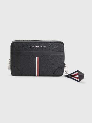 Black Tommy Hilfiger Downtown Pebble Grain Pouch Men's Bags | TH850OHY