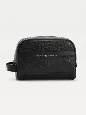 Black Tommy Hilfiger Downtown Vegan Leather Washbag Men's Bags | TH714CBR