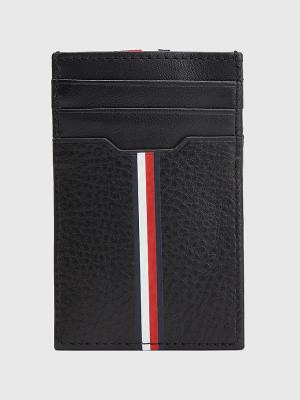 Black Tommy Hilfiger Downtown Vertical Leather Cardholder Men's Wallets | TH917CJB